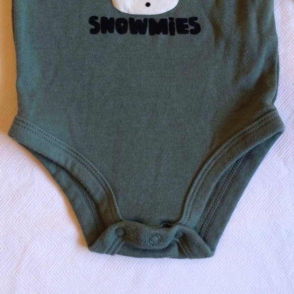 petit lem green snowman graphic long sleeve bodysuit diaper shirt 3 months baby - Picture 3 of 8